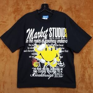 MARKET STUDIO Shirt Mens Medium Black Pullover Crew Smiley Greatness T-Shirt